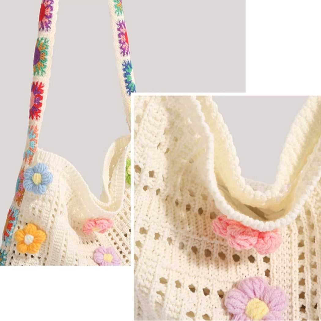 Cosbai - Floral Crochet Shoulder Bag - Summer Chic