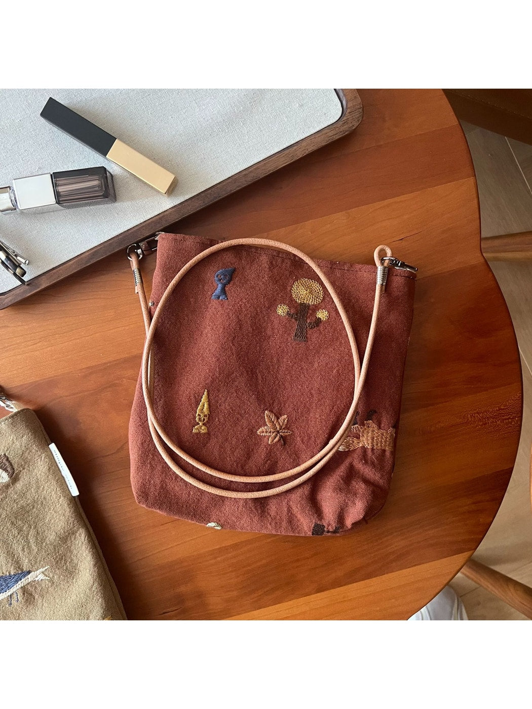 Cosbai - Vertical Square Embroidered Crossbody Bag