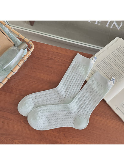 Rufia - Bow Pattern Label Detail Openwork Crew Socks