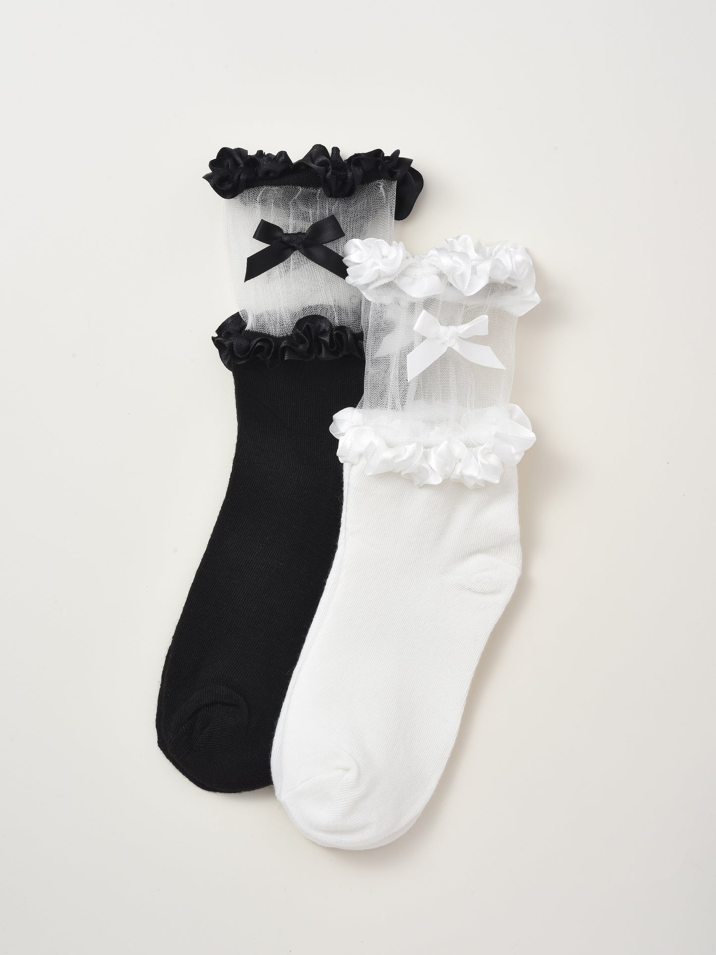 Rufia - Solid Color Lace Trim Bow Socks