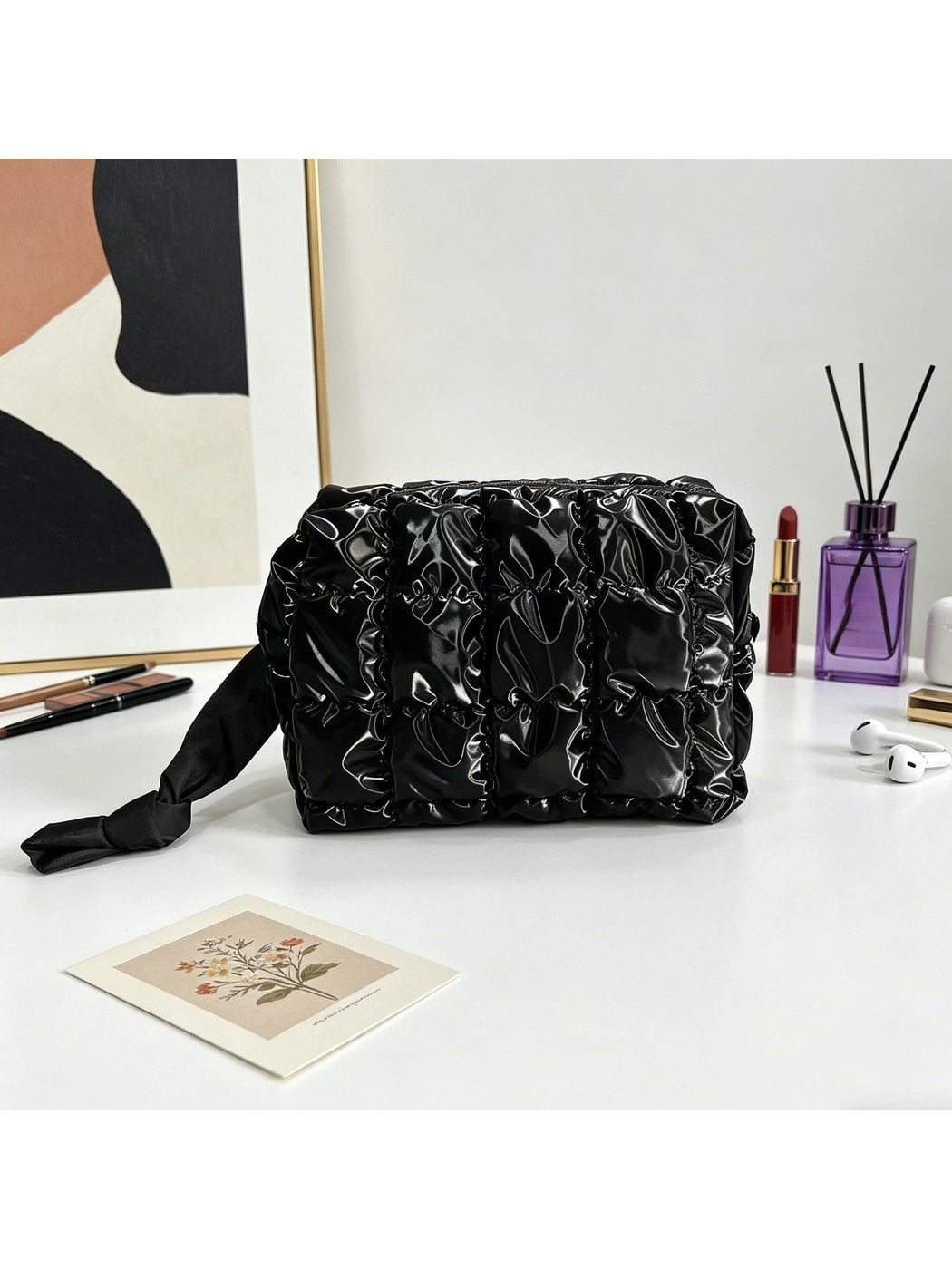 Cosbai - Quilted Grid Soft Cosmetic Organizer Bag