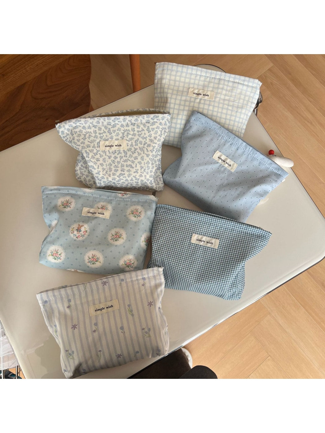 Cosbai - Blue Tones Plaid and Floral Makeup Bag