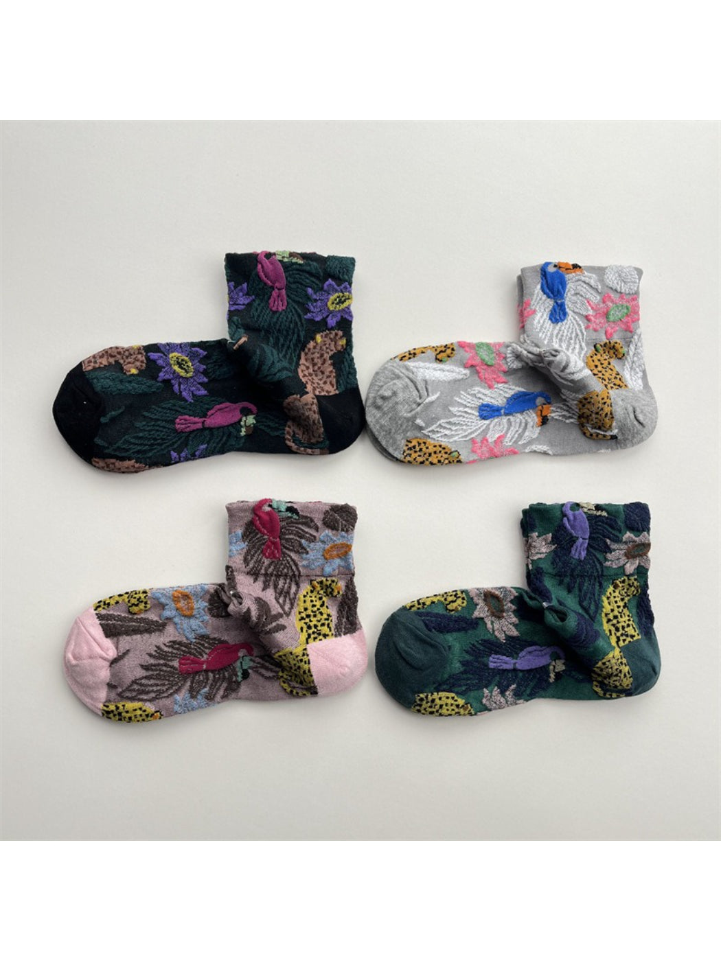 Rufia embossed floral mid-calf socks