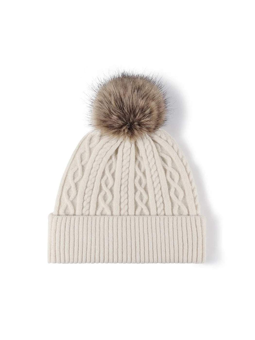 Haila - Cable-Knit Fleece-Lined Pom-Pom Beanie