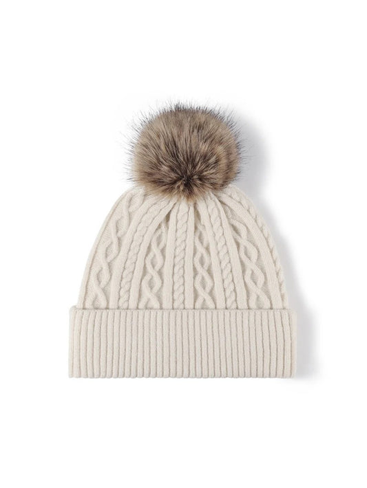 Haila - Cable-Knit Fleece-Lined Pom-Pom Beanie