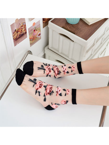 Rufia - Butterfly & Rose Sheer Crew Socks