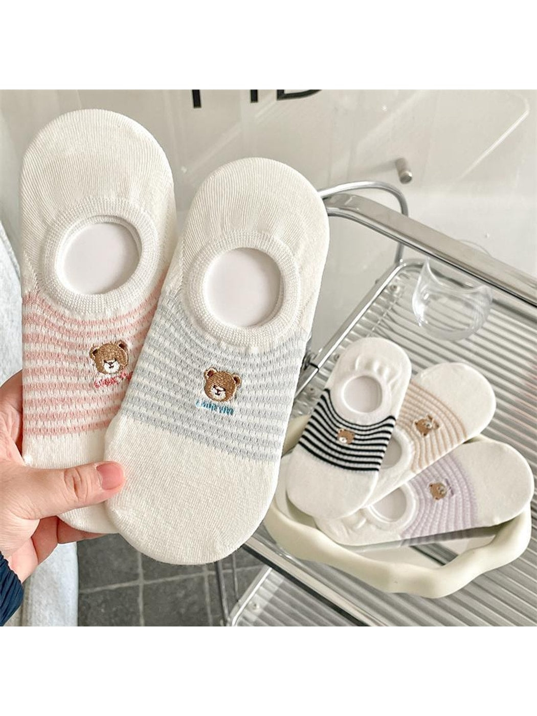 Rufia - Cute Striped Bear Low Ankle Socks