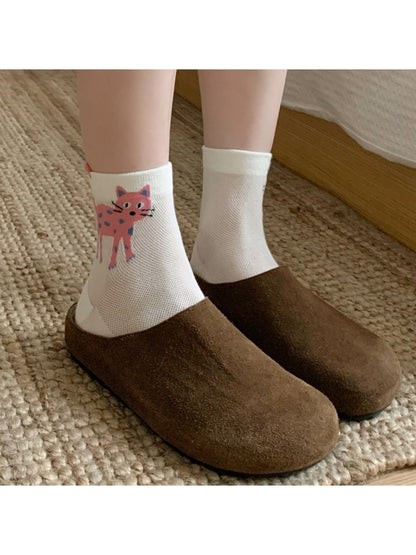 Rufia - Cute Cartoon Cat Pattern Crew Socks