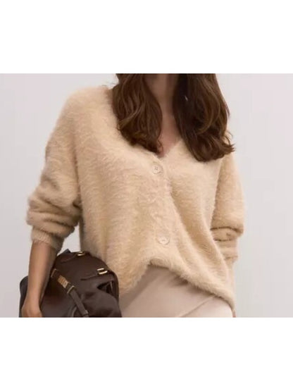 Crosa - Women's V-Neck Knit Cardigan Sweater Open Front Coat