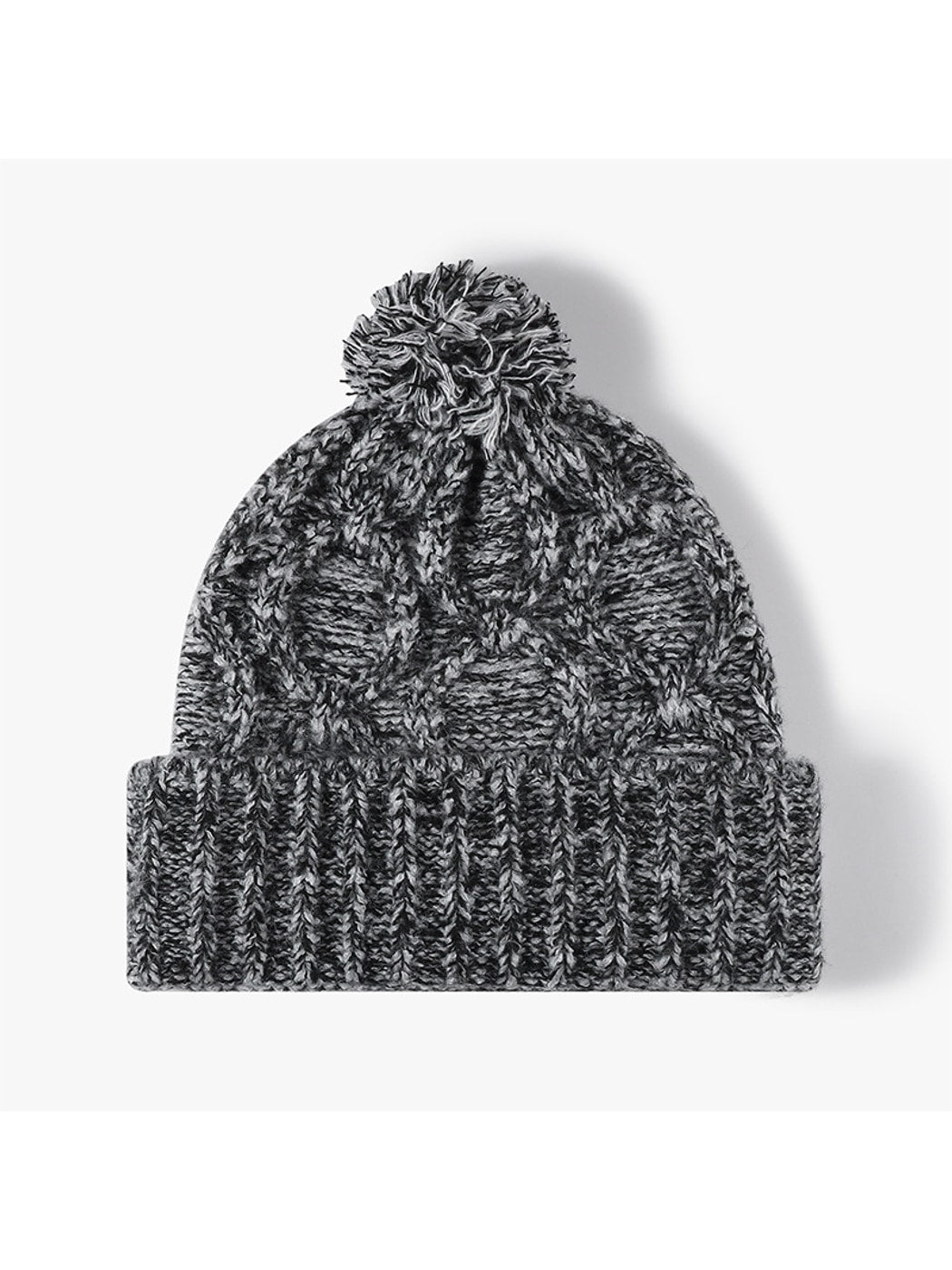 Haila - Pom Pom Cable Knit Folded Cuff Beanie