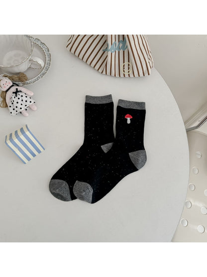 Rufia - Red Mushroom Detail Casual Crew Socks