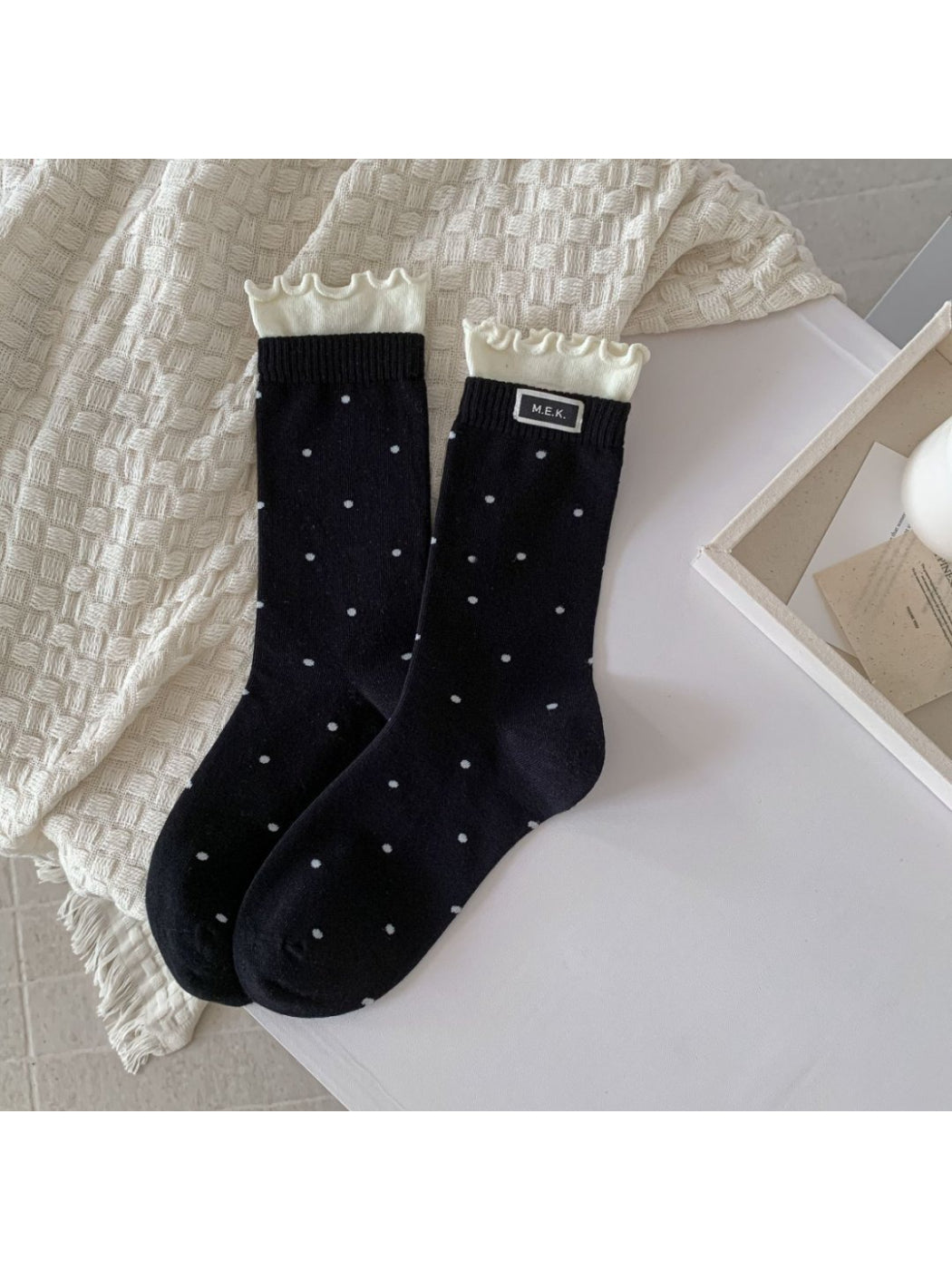 Rufia – Lace Mid-Calf Socks with Polka Dot