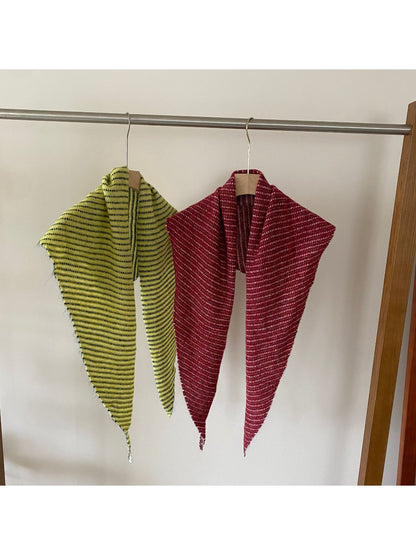 Scarvii - Textured Stripe Triangle Knit Scarf