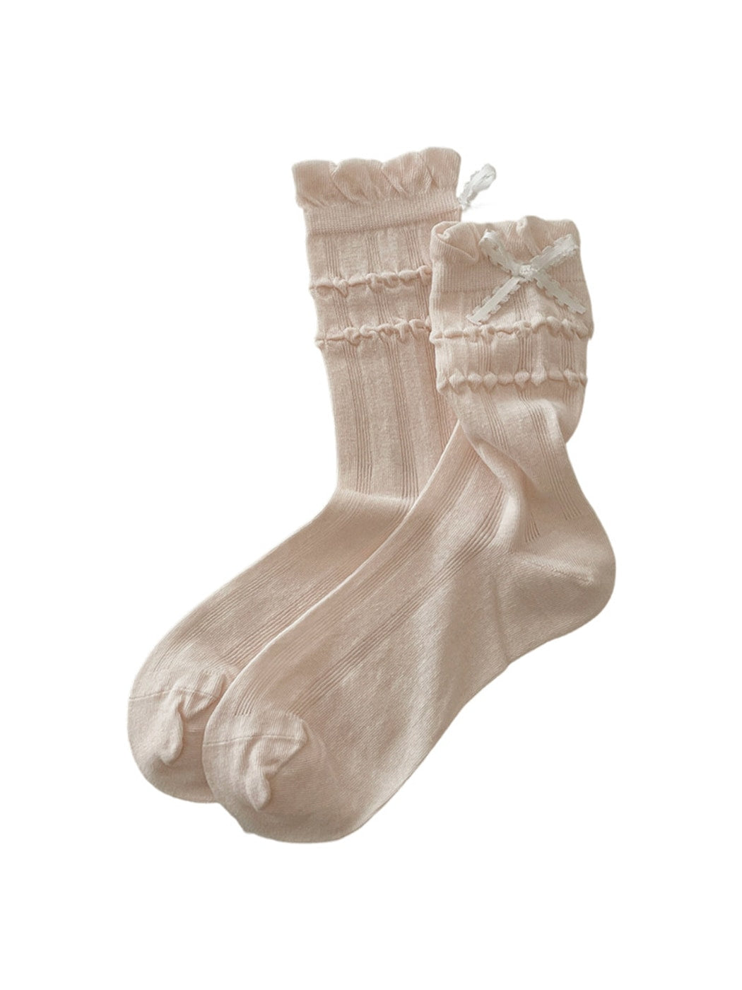 Rufia - Raised Bubble Stripe Bow Crew Socks