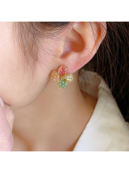 Close-up of Earwish Crystal Blossom Cluster stud earrings showing detailed crystal arrangement
