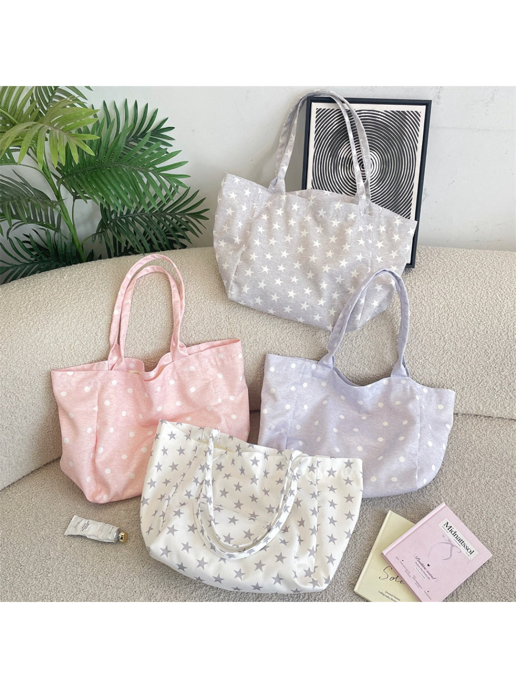 Cosbai Soft Star Print Shoulder Bag front view with star pattern