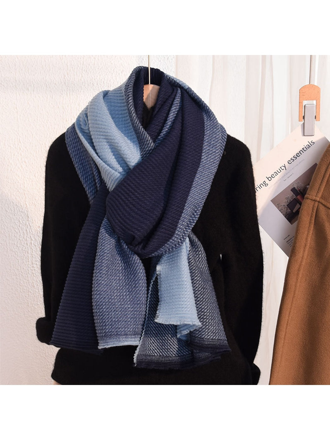 Scarvii - Pleated Colorblock Fringed Winter Scarf