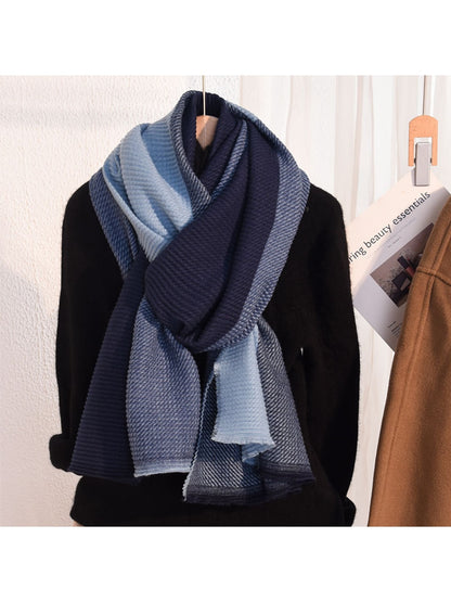 Scarvii - Pleated Colorblock Fringed Winter Scarf