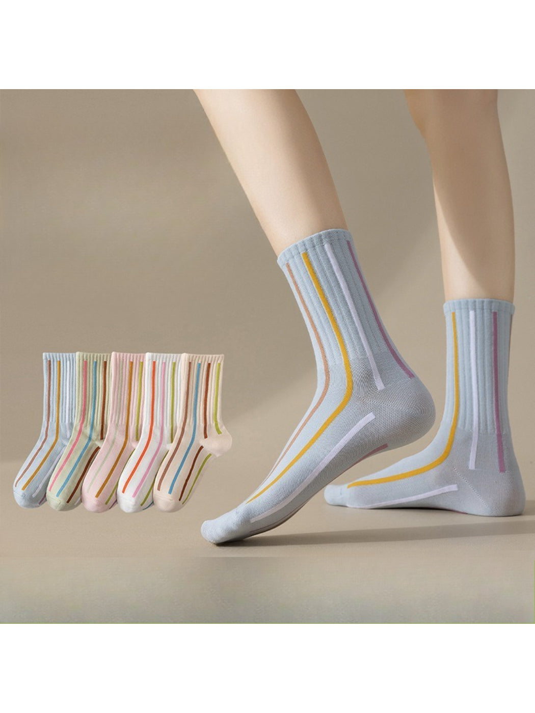 Rufia - Soft Color Stripe Ribbed Crew Socks product image 1