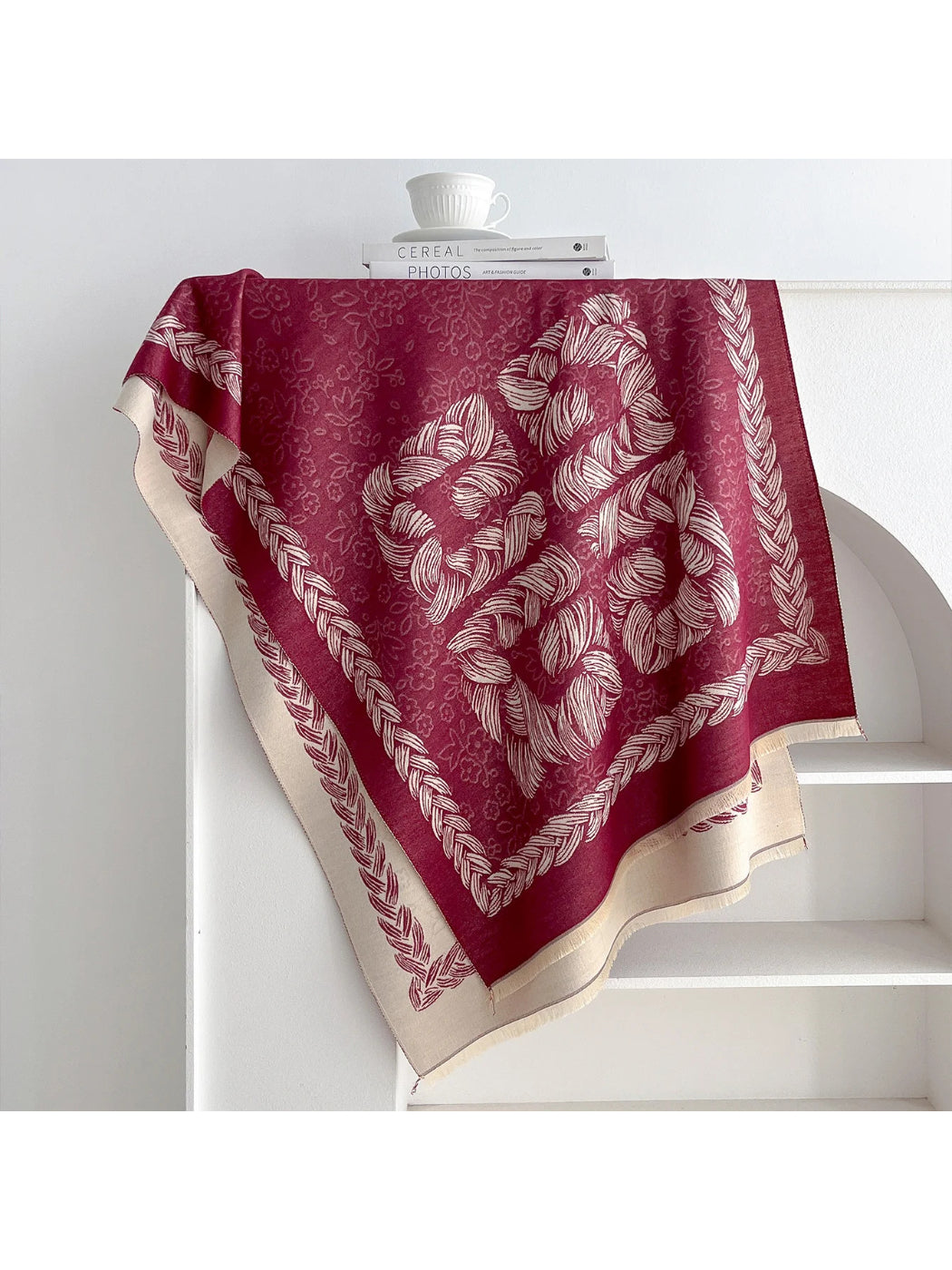Scarvii - Floral Rope Print Fringe Scarf