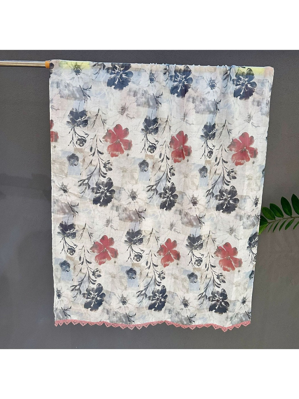 Scarvii - Vintage Floral Print Lace Trim Summer Wrap Scarf
