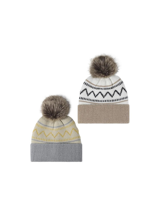 Haila - Chevron Stripe Pom-Pom Cuffed Beanie