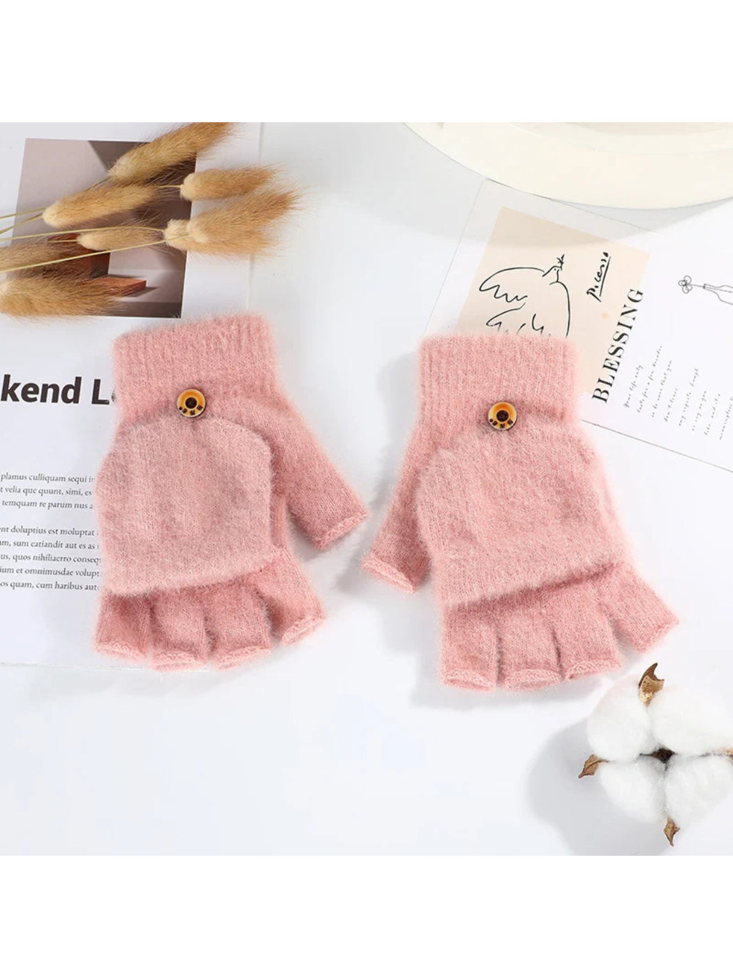 Gloving - Fuzzy Texture Fold-Over Fingerless Gloves