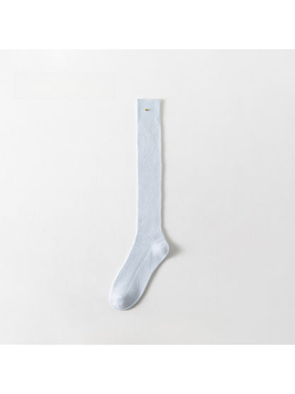 Rufia - Small Metal Plate Detail Solid Color Knee-high Socks
