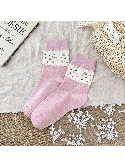 Rufia - Ditsy Floral Contrast Casual Crew Socks