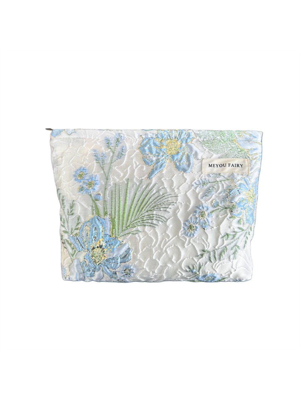 Cosbai blue floral cosmetic bag standing upright with visible floral design