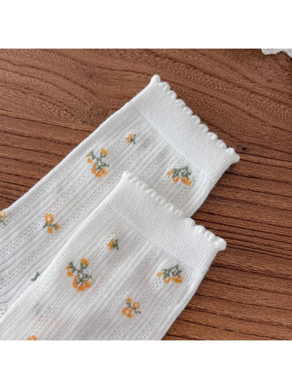 Rufia - Floral Scalloped Trim Crew Socks