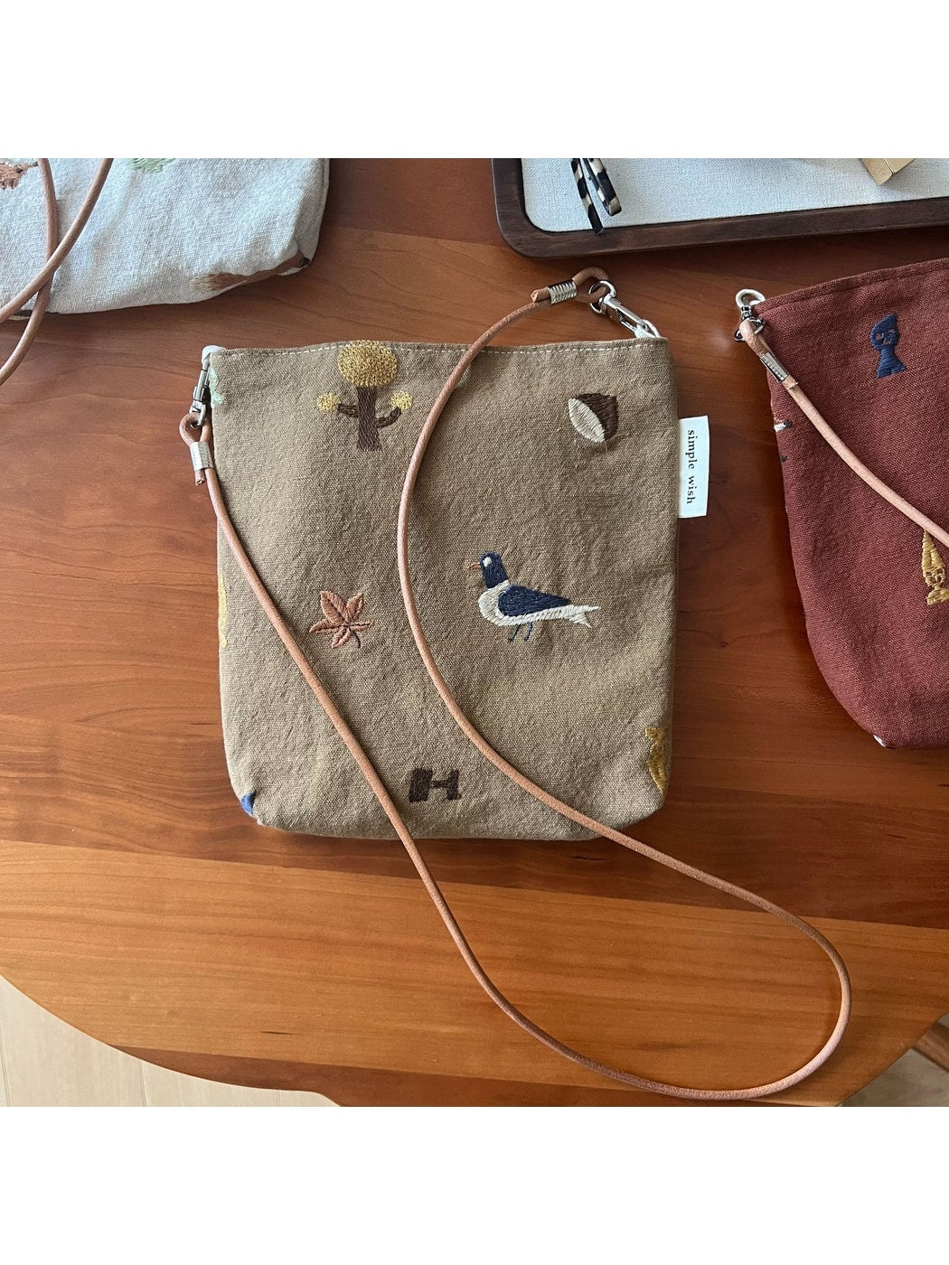 Cosbai - Vertical Square Embroidered Crossbody Bag