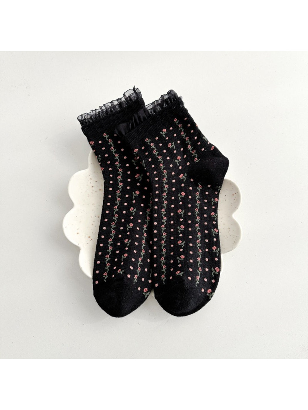 Rufia - Lace Stripe Floral Mid-Calf Socks product image 2
