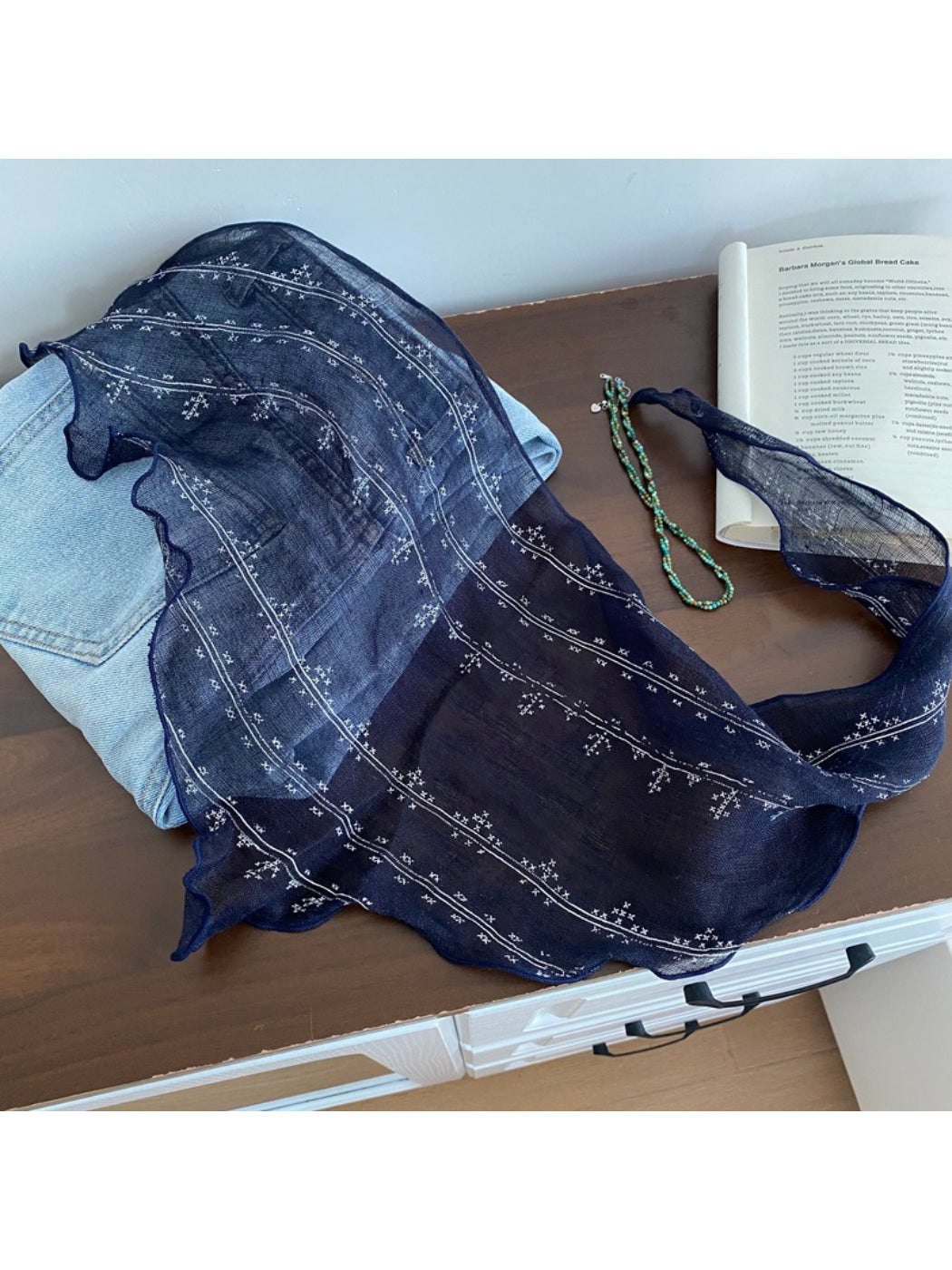 Scarvii Classic Navy Patterned Headscarf