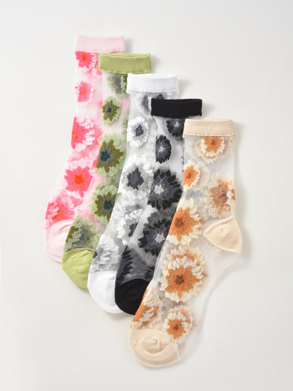 Rufia - Floral Sheer Crew Socks