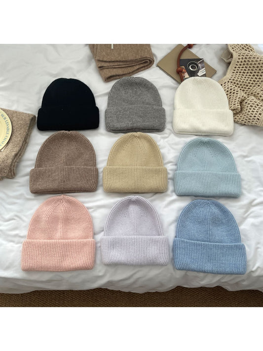 Haila - Minimal Solid Color Brimless Knit Beanie Hat