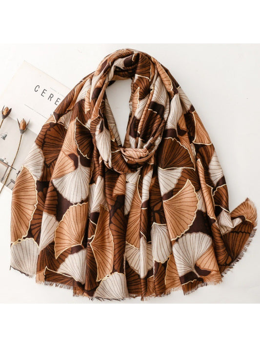 Scarvii - Winter Scarf & Shawl with Gold Foil Gingko Leaf Pattern