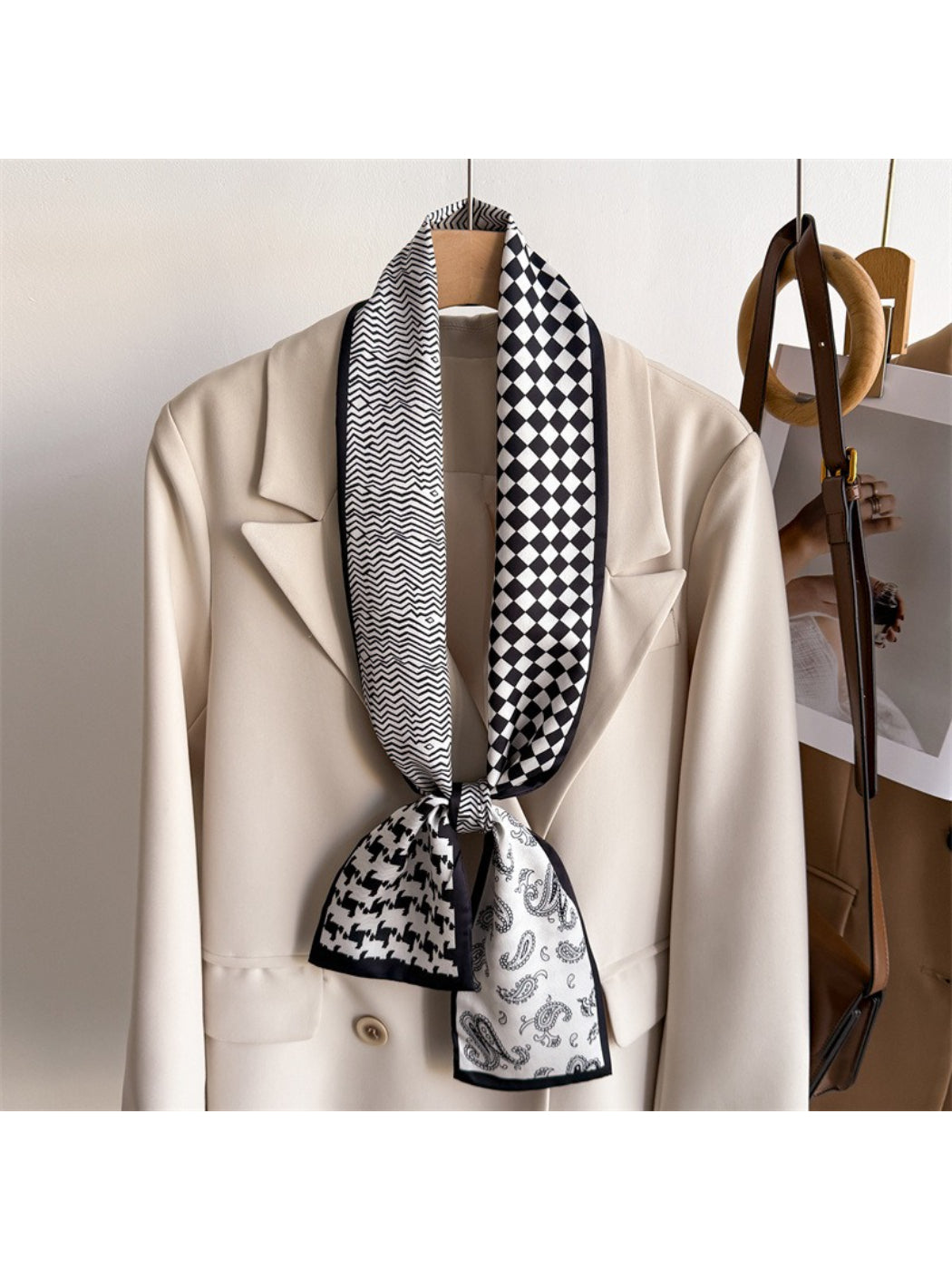 Scarvii - Patchwork Contrast Skinny Scarf