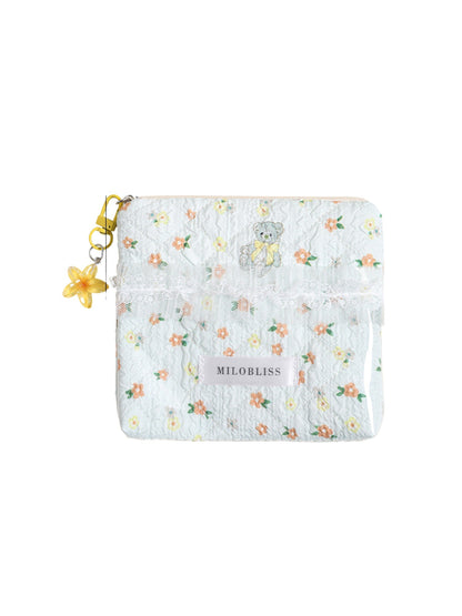 Cosbai - Lace Floral Quilted Zipper Pouch with Charm detail view 3