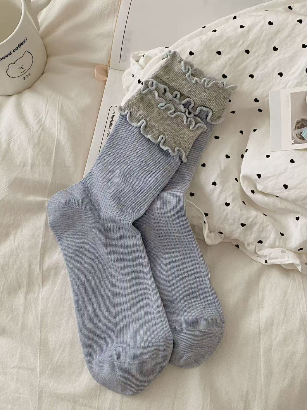 Rufia - Ruffle Trim Pastel Crew Socks