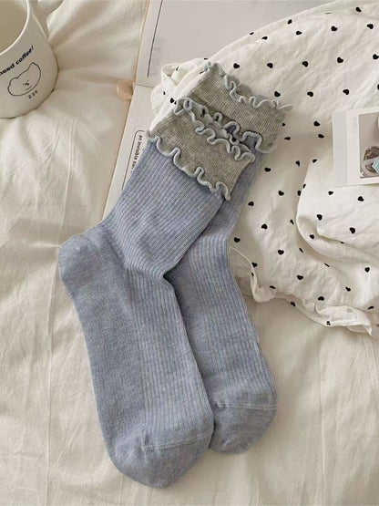 Rufia - Ruffle Trim Pastel Crew Socks
