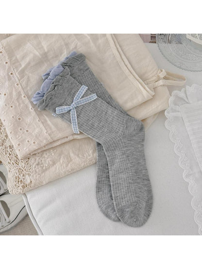 Rufia - Two-tone Ruffle Cuff Crew Socks