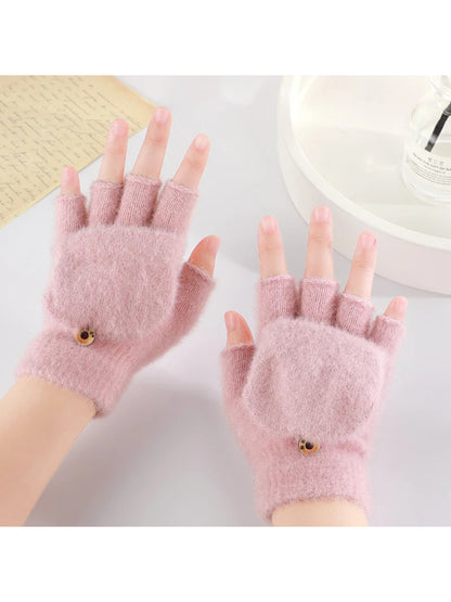 Gloving - Fuzzy Texture Fold-Over Fingerless Gloves