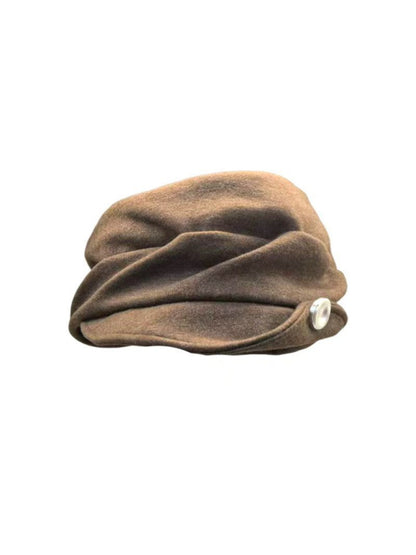 Haila - Button Accent Ruched Asymmetric Brim Hat