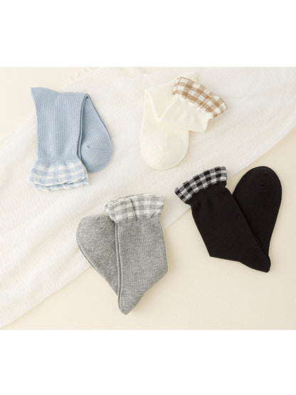 Rufia - Soft Ribbed Check Cuff Socks