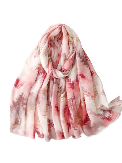Scarvii - Gold Foil Scarf with Lake & Mountain Pattern