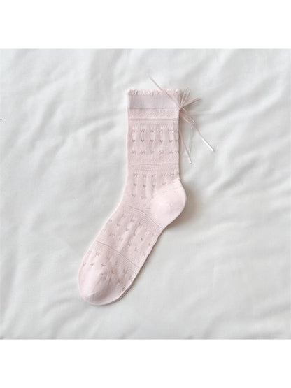 Rufia - Hearts and Bow Embossing Crew Socks