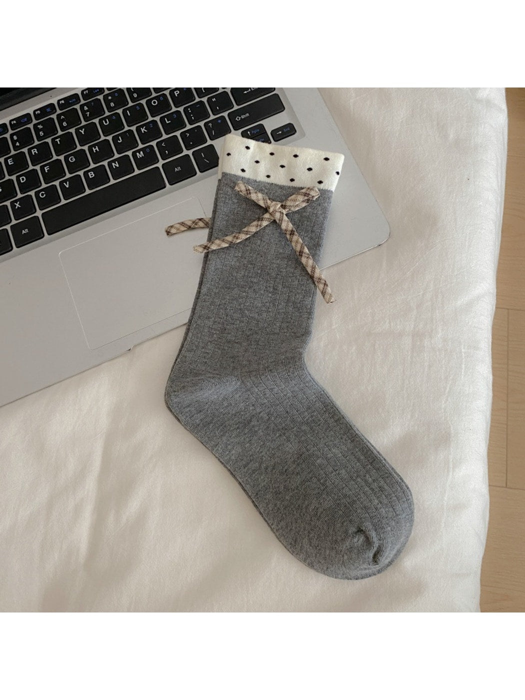 Rufia - Heart Button and Bow Accent Crew Socks