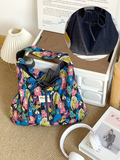 Cosbai Pattern Drawstring Bucket Bag displayed on a white background