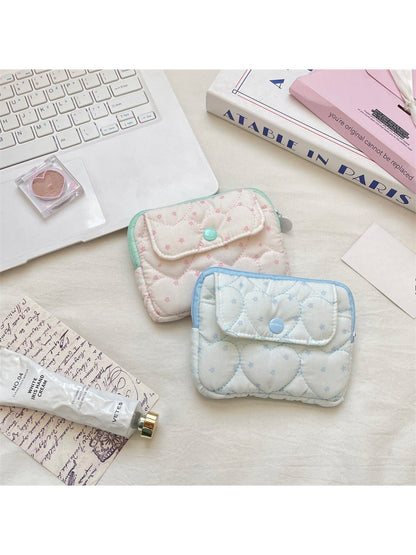 Cosbai Quilted Heart Mini Card Pouch in pink with heart stitching and